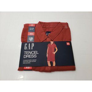 Gap Womens Dress Tencel Short Sleeve Collared Pockets Red Size XS NWT